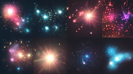 Wall Mural - Glow effect. star sparkles on a transparent background. light effects, lens flares, sun flash with rays or spotlight and bokeh. glow flare light effect. Vivid Glare. Illustration