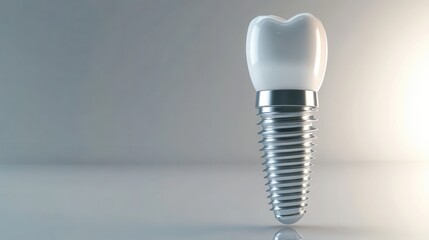 Aufkleber - Floating titanium dental implant showcasing precision and high-tech quality against a sleek metallic background with soft reflections