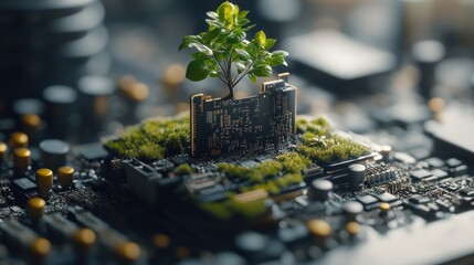 Poster - Tiny tree growing on a circuit board.