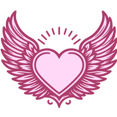 Poster - Winged heart graphic with heart design and wings illustration in pink color. Heart with wings vector graphic design element. Heart with wings drawing