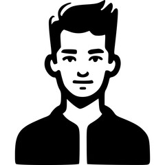 Poster - Illustration of a man with dark hair and a jacket in a simple black and white style. Person illustration with a modern and minimalist design perfect for avatars or icons