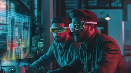 Poster - Engineers Wearing Augmented Reality Glasses Planning Smart City Infrastructure Development in a Modern Office Environment with Digital Technology Integration for Enhanced Urban Living Solutions