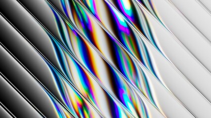 Poster - 3d render. Abstract geometric background. A vibrant design featuring tube shapes with a holographic gradient. Spectrum of colors including blue, purple, pink and gold
