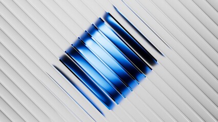 Poster - 3d render. Abstract minimalist geometric background. Blue rhombus shape set behind a white matt ribbed glass texture