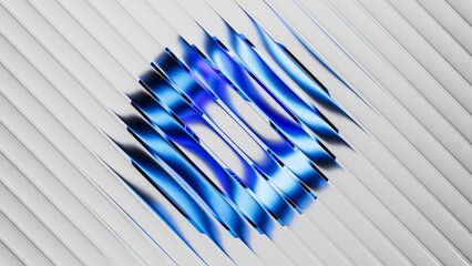 Poster - 3d render. Abstract minimalist geometric background. Blue round shape set behind a white matt ribbed glass texture