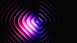 © NeoLeo - 3d render. Rhombus with rounded corners illuminated with pink blue neon light. Abstract geometric background of ribbed glass with purple gradient effect