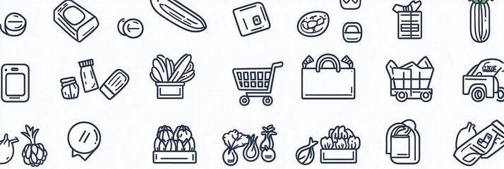 Aufkleber - Seamless pattern featuring grocery-themed icons for online shopping and delivery