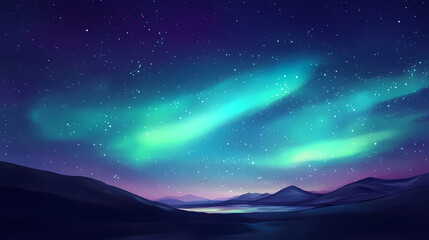 glowing aurora borealis lights in a dark sky with glittering star particles, night sky. aurora skies