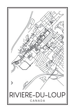 Hand drawn printable downtown road map poster of the Canadian city of RIVIERE-DU-LOUP on solid white background with city name