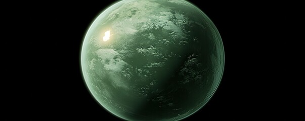 Wall Mural - a green planet with a cloudy atmosphere, seen from space. the planet is covered in vegetation, with 