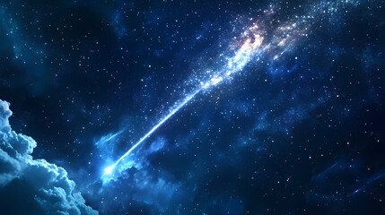 Wall Mural - a sparkling silver meteor streaks across the night sky with glittering stardust, astronomy, atmosphe