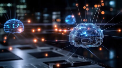 Poster - Exploring the intersection of ai and neural networks in a futuristic cityscape digital art nighttime high-tech vision