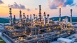 © yogiandrias - Aerial view presents a large industrial chemical processing plant at dusk