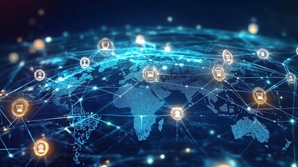 Poster - Dynamic Global Business Connections Illustration Showcasing Diverse Networks and Interactions Among International Companies Perfect for Corporate Presentations Websites and Marketing Materials