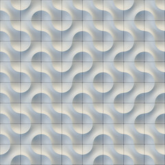 Leinwandbilder - Digital illustration of a white pattern of tiles arranged in a strict grid, each representing part of an overall pattern of wavy lines and circles. 3d rendering