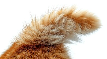 ginger cat tail close up showing soft fluffy fur texture and natural movement against white backgrou