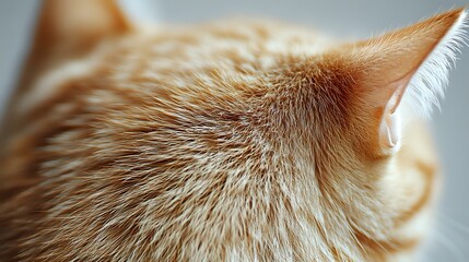 Wall Mural - Close-up macro shot of ginger cat ear and fur texture showing detailed hair structure and soft fluffy coat in warm natural lighting with shallow depth of field.