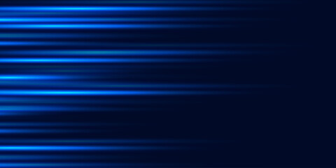 Poster - Abstract gradient effect featuring futuristic horizonal neon light lines on dark blue background