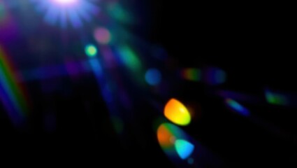 blurred rainbow refraction overlay effect. light lens prism effect on black background. holographic 