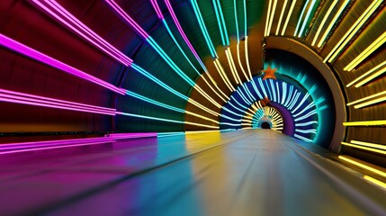 Poster - Abstract Colorful Neon Tunnel with Vibrant Lights and Depth