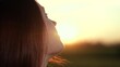 © TO LOVE - girl look sky sunset gaze, girl look sky thoughtful horizon, girl look sky golden hour reflection, woman praying god contemplating dusk, religious person profile against sun, woman face look up