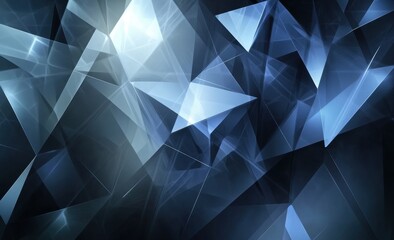 Poster - abstract background with dark blue and gray colors, geometric shapes of triangles, lighting effects,