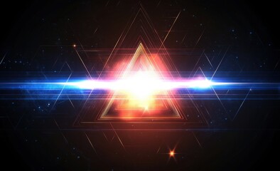 Poster - abstract background with triangles and light effect on a dark blue and black color background presen
