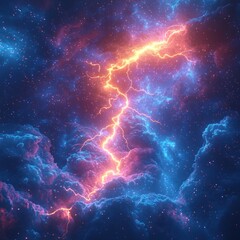 striking cosmic thunderstorm illustration against a starry nebula backdrop