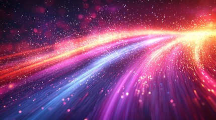 Poster - Night motion on a road with acceleration. Rapid lights and stripes on a dark background. An abstract, colorful depiction