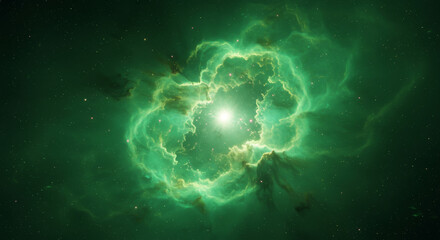 Wall Mural - Green celestial nebula shines brightly in the vast darkness of space