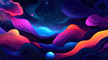 Wall Mural - Colorful abstract aurora in the night sky, featuring vibrant neon hues and cosmic patterns, perfect for a futuristic and artistic background. Neon Aurora. Illustration