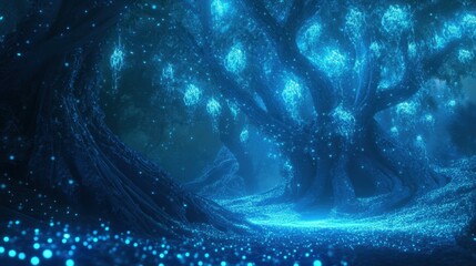 Poster - Background of a glowing blue fibers in a futuristic night setting
