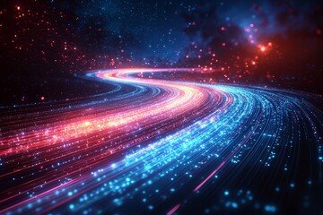 Poster - A dark space bathed in colorful streaks emanating outward from the middle