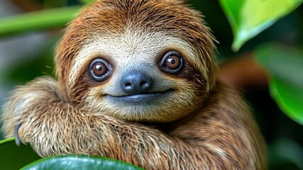 Wall Mural - Adorable Baby Sloth in Lush Greenery