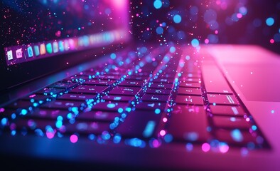 Poster - A 3D illustration showcasing a robotic hand interacting with a keyboard on a laptop