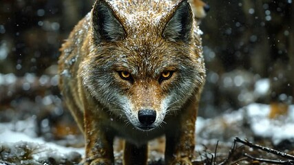 Wall Mural - Majestic Wolf in Winter Wonderland: A Stunning Wildlife Encounter