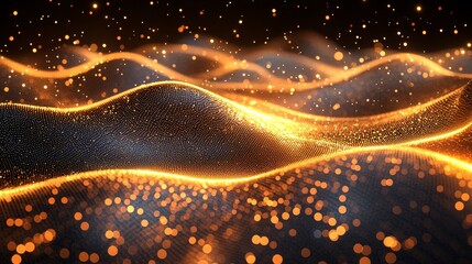 Wall Mural - wavy gold particle background with luxury design for celebrating happy new year and merry christmas 