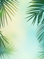 Poster - Vibrant tropical backdrop with palm leaves in serene green and teal tones for fresh summer vibes