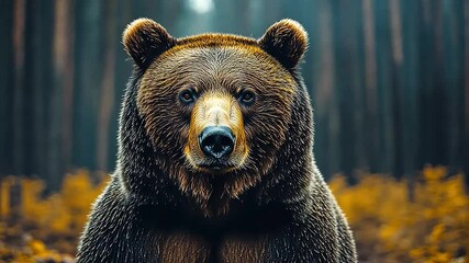 Wall Mural - Majestic Brown Bear in Autumn Forest