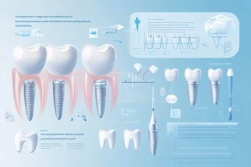 Aufkleber - Step by step guide on dental implant placement with clear design in soft blue tones for medical education