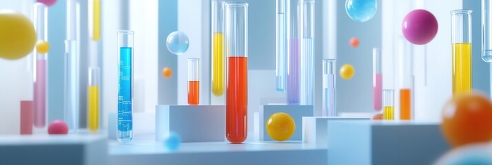 Aufkleber - Modern veterinary laboratory with vibrant test tubes and abstract data visualizations in a sterile environment