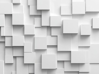 Poster - Abstract composition of overlapping white cubes and squares creating a textured background, suitable for modern design applications and digital art