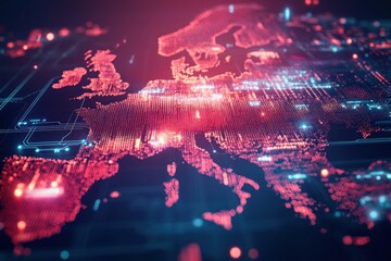 Poster - Digital Map of Europe with Data Visualization Elements