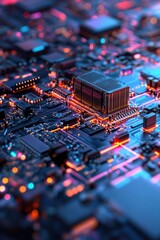 Poster - Close-up of a vibrant circuit board with glowing lights