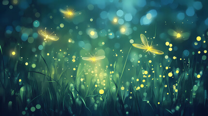 Wall Mural - fireflies light effect. firefly glow. illustration