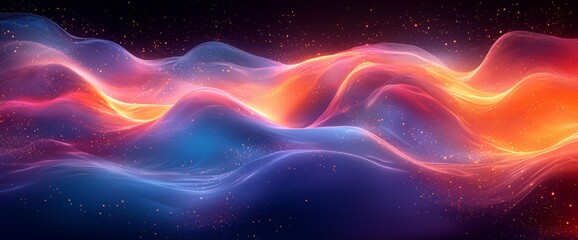 Poster - A modern, futuristic wallpaper design with a vibrant gradient background, enhanced by wavy lines and a neon lighting effect. Ideal for modern illustration designs used in print, websites, landing