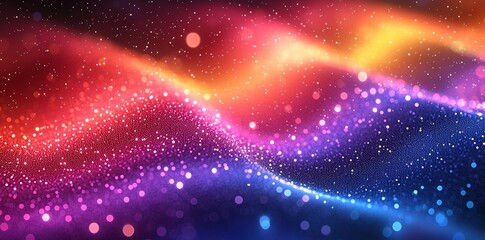 Poster - 3d rendering of a digital wallpaper with an abstract neon backdrop, complete with colorful, wavy glowing lines and bokeh lights