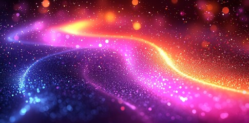 Poster - A digital wallpaper showcasing a 3d rendering of an abstract neon background with vibrant, wavy glowing lines and bokeh lights