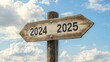 © MDRifat - 'Wooden Sign Welcoming 2025 and Saying Goodbye to 2024: A Symbol of New Beginnings and Business Opportunities'