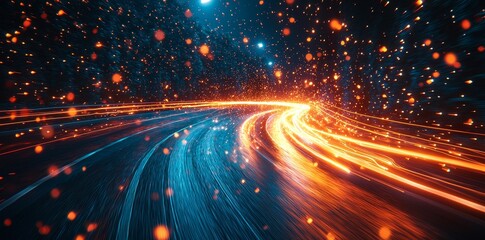 Poster - Background illuminated by dynamic speed light trails in long exposure shots